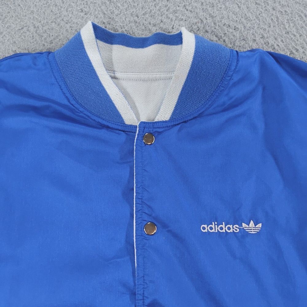 Vintage Adidas Reversible Jacket Mens Large Blue Gray Trefoil Spellout Snap Up - Picture 9 of 16